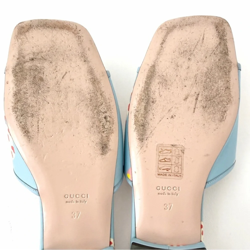 GUCCI || Blue Apple Print GG Marmont Slide Sandals Flats EU 37